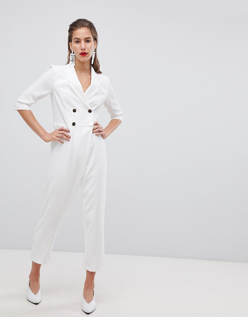 River Island Biały elegancki Kombinezon z guzikami S 36 River-Island-Bialy-elegancki-Kombinezon-z-guzikami-S-36