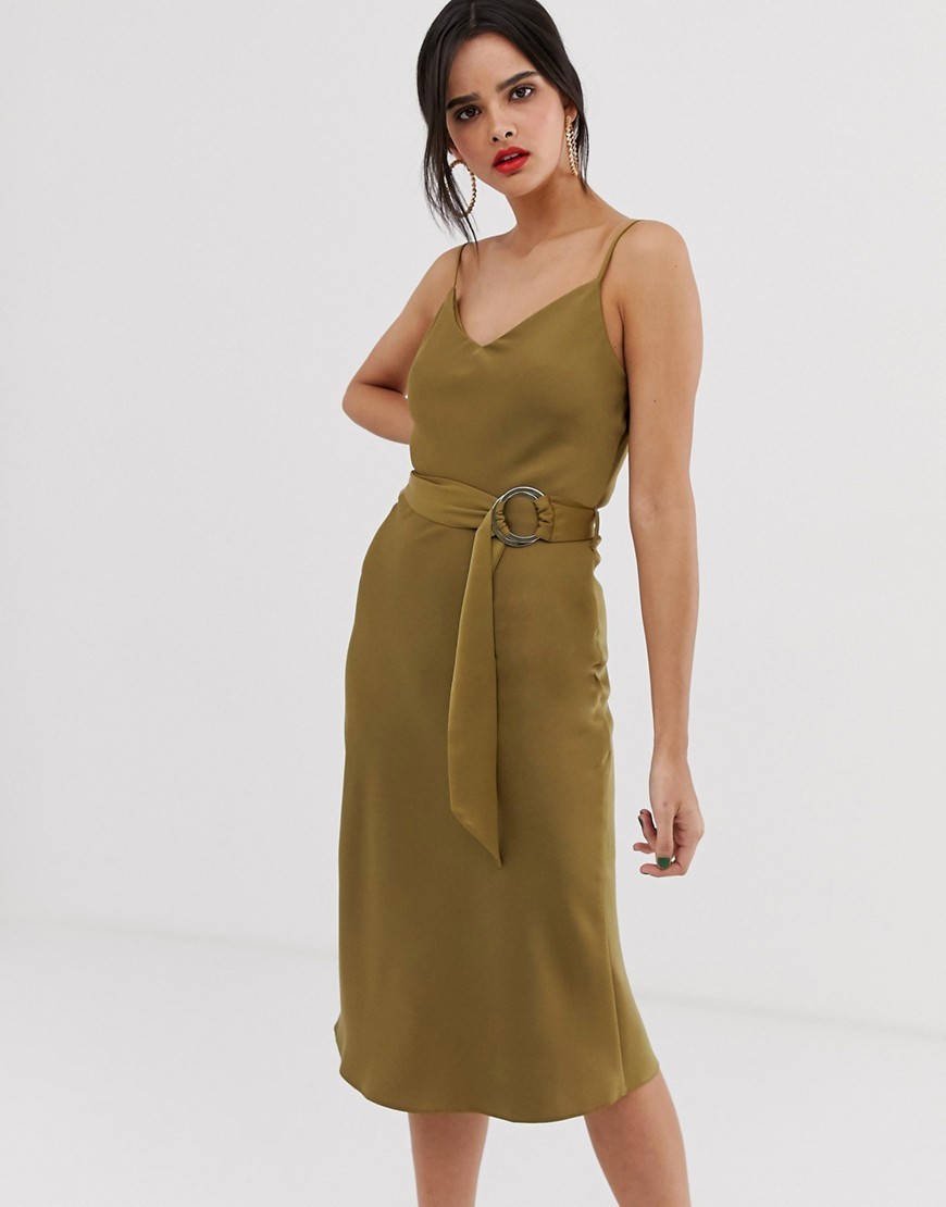 River Island Sukienka khaki z paskiem śliska M 38 River-Island-Sukienka-khaki-z-paskiem-sliska-M-38