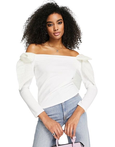 River Island biała bluzka z dekoltem bardot i kokardami z organzy defekt 38