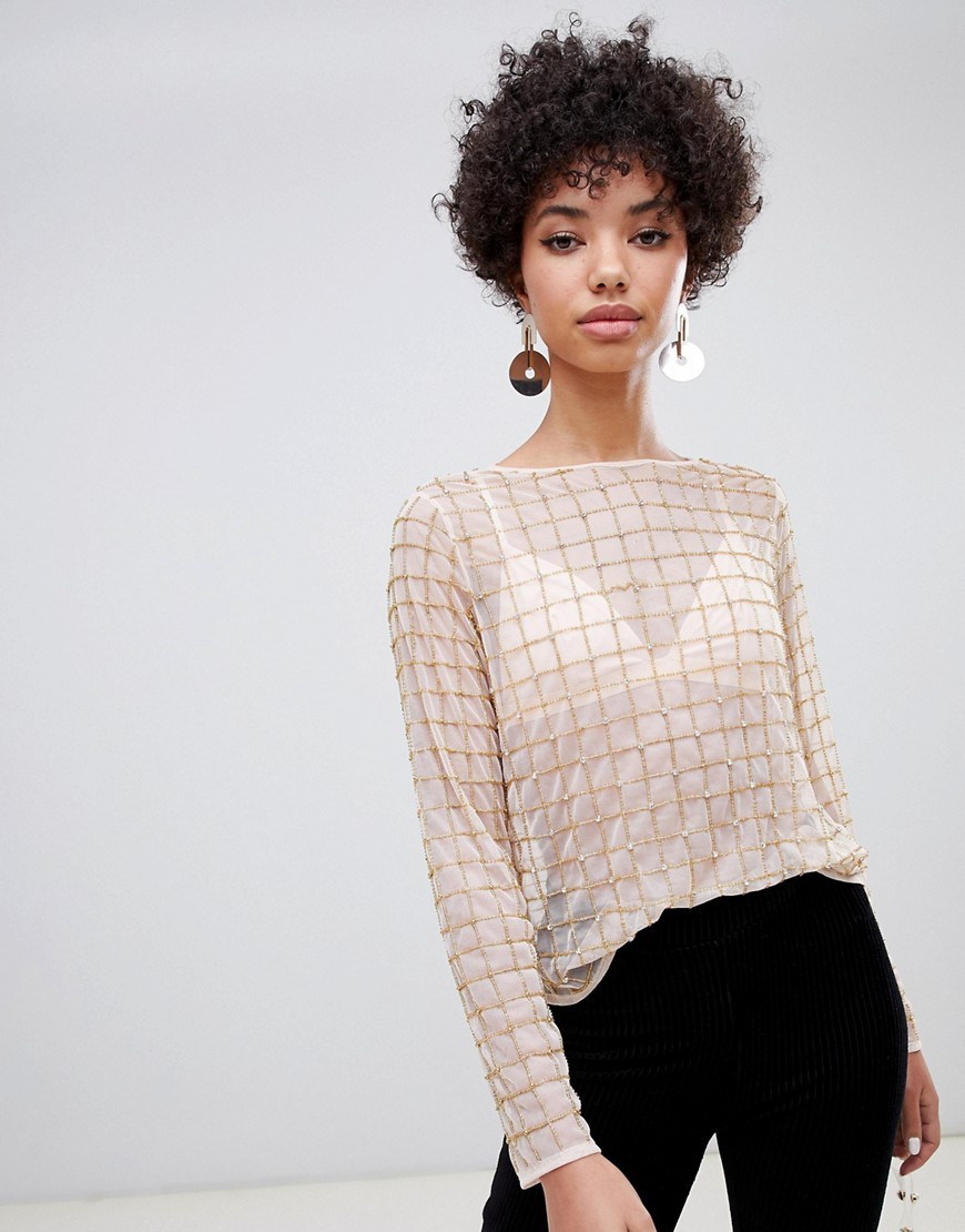 River Island bluzka w kratkę z diamencików i cekinów L 40 River-Island-bluzka-w-kratke-z-diamencikow-i-cekinow-L-40