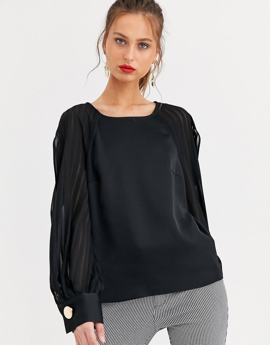 River Island czarna Bluzka długi przezroczysty rękaw M 38 River-Island-czarna-Bluzka-dlugi-przezroczysty-rekaw-M-38