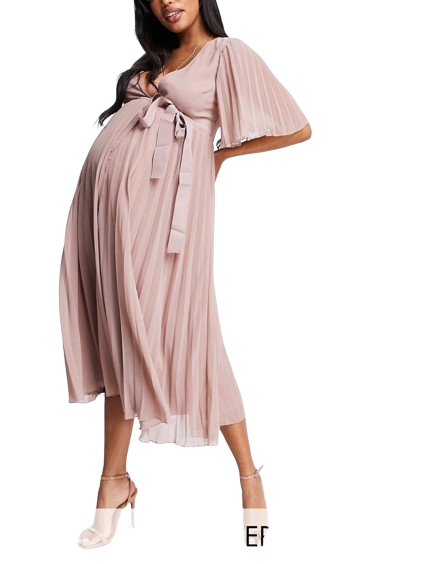 Różowa ciążowa plisowana sukienka midi plus size defekt 48