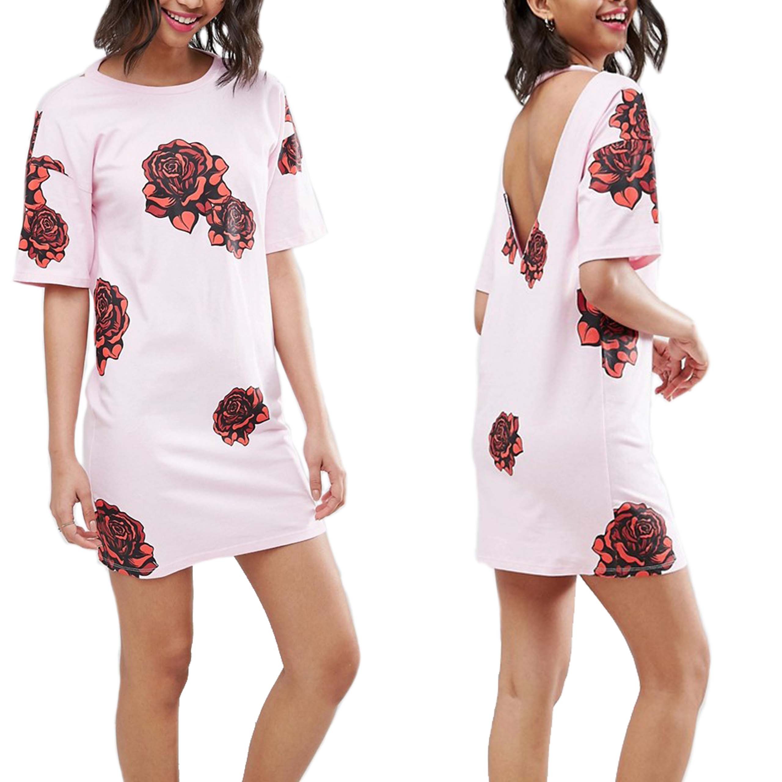 Różowa sukienka casual w róże print L 40 Rozowa-sukienka-casual-w-roze-print-L-40