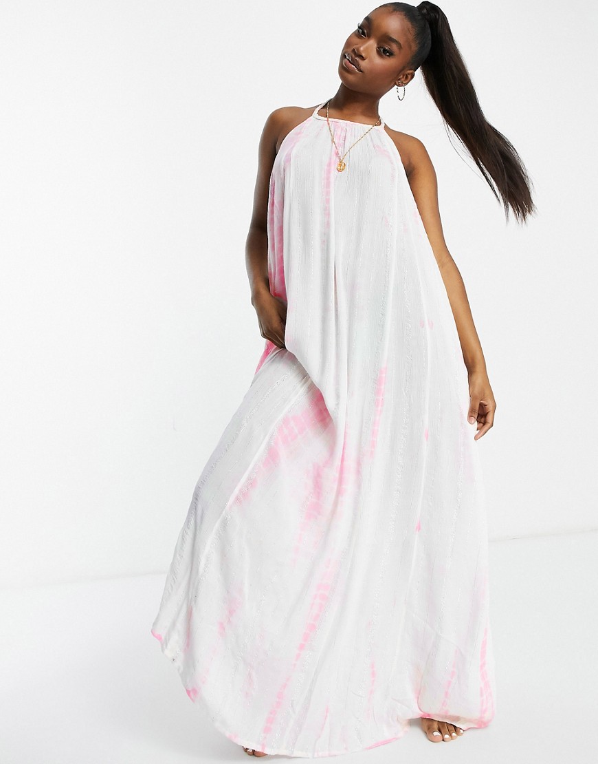 Różowa trapezowa sukienka plażowa maxi z efektem tie-dye defekt 36 Rozowa-trapezowa-sukienka-plazowa-maxi-z-efektem-tie-dye-defekt-36