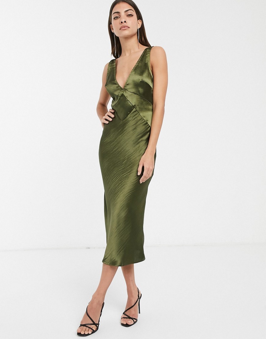 Satynowa-Sukienka-khaki-midi-z-drapowanym-tylem-defekt-M-38-1 Satynowa-Sukienka-khaki-midi-z-drapowanym-tylem-defekt-M-38