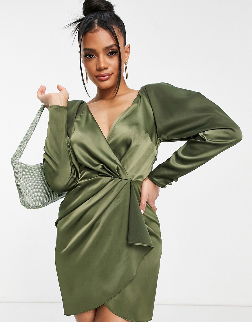 Satynowa kopertowa sukienka mini w kolorze khaki 36 Satynowa-kopertowa-sukienka-mini-w-kolorze-khaki-36