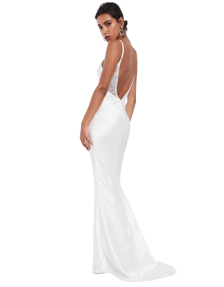 Satynowa sukienka ślubna na ramiączkach z trenem defekt 44