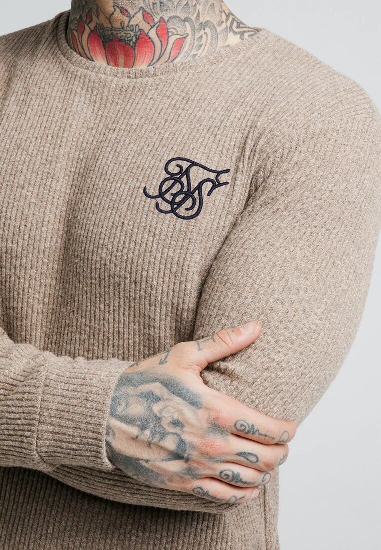 Siksilk-bezowy-meski-sweter-zebrowany-XS
