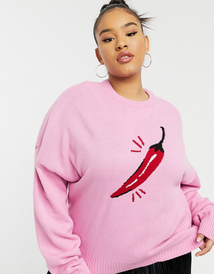 Skinnydip Curve – Sweter o luźnym kroju z napisem „Spicy” i nadrukiem papryczki DEFEKT 50 Skinnydip-Curve-–-Sweter-o-luznym-kroju-z-napisem-„Spicy”-i-nadrukiem-papryczki-50