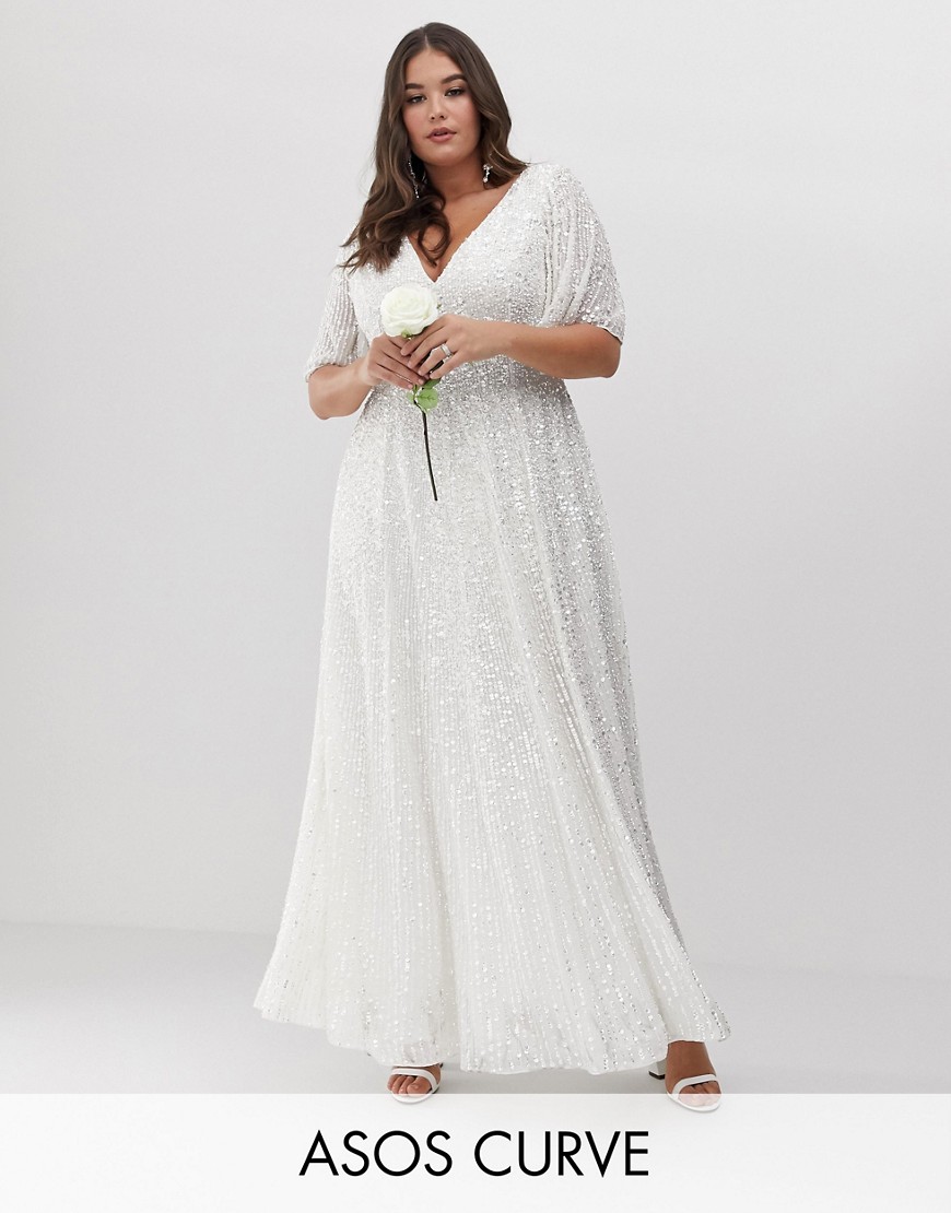 Sukienka ślubna maxi cekinowa ze zwiewnymi rękawami plus size 50 Sukienka-slubna-maxi-cekinowa-ze-zwiewnymi-rekawami-plus-size-50