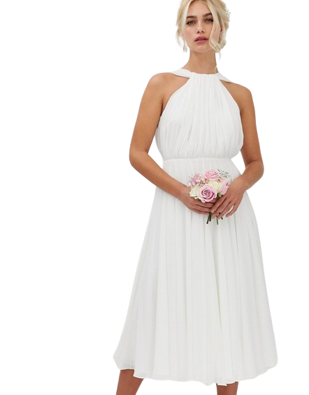 Sukienka ślubnka midi z wycięciem w kształcie litery V na plecach defekt 44