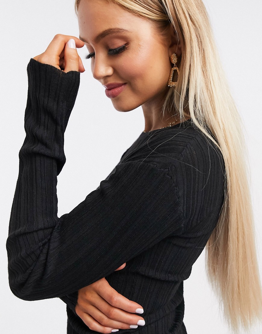Sweter damski czarny prążkowany z długim rękawem 46 Sweter-damski-czarny-prazkowany-z-dlugim-rekawem-46