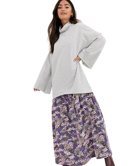 Szara dresowa sukienka maxi w kwiaty XXS