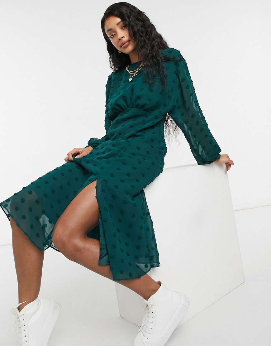 Szyfonowa sukienka midi z szerokim rękawem zielona 44 Szyfonowa-sukienka-midi-z-szerokim-rekawem-zielona-44