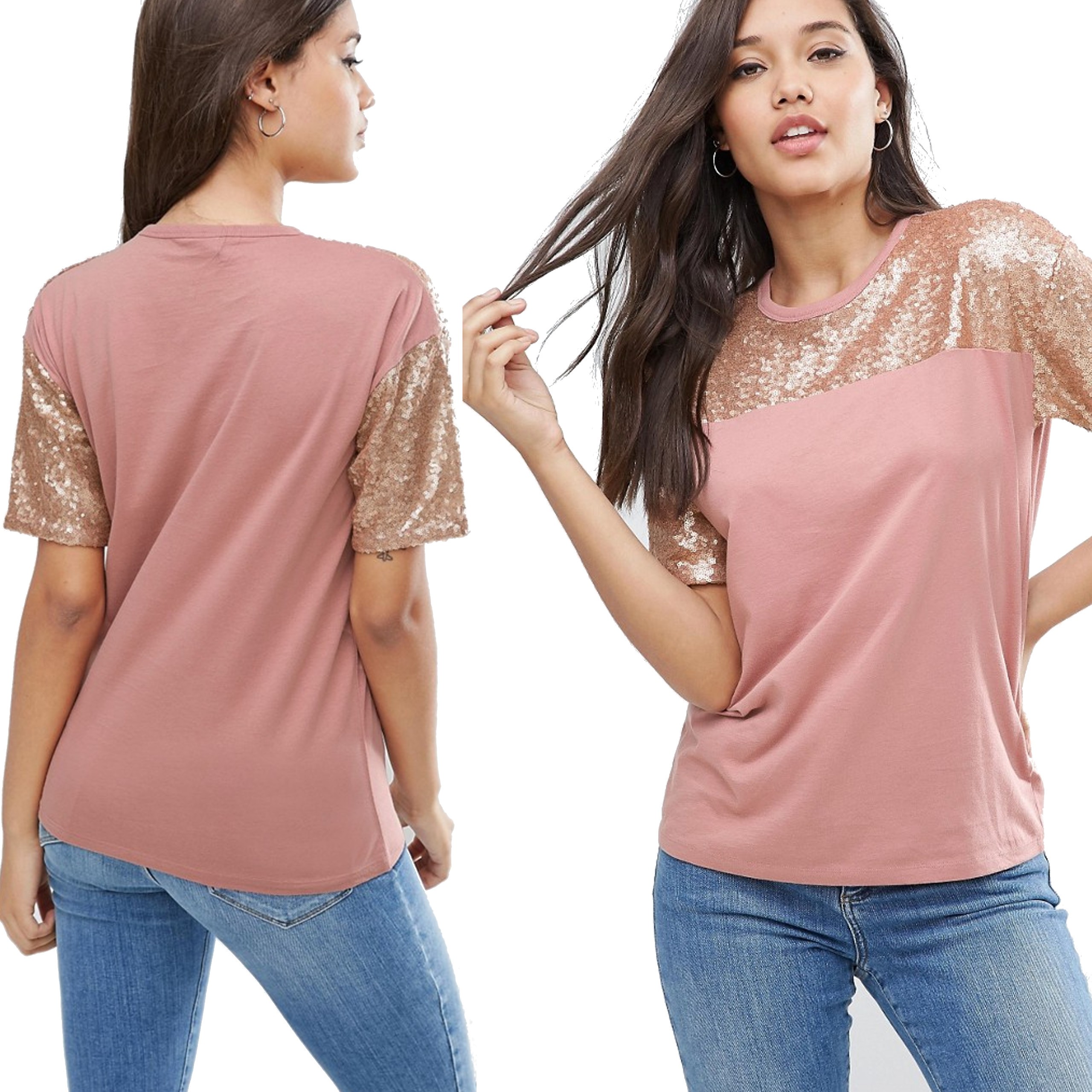 T-Shirt w cekiny różowy M 38 T-Shirt-w-cekiny-rozowy-M-38