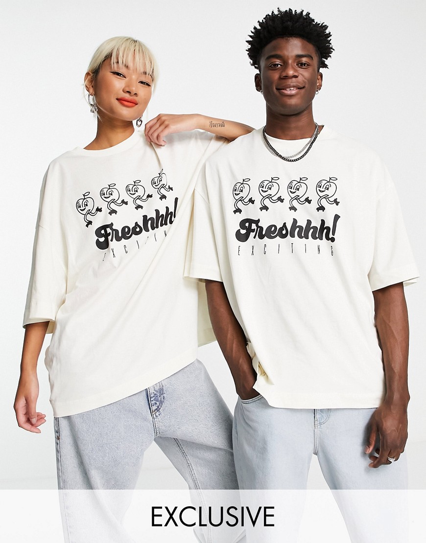 T-shirt oversize z bawełny organicznej z nadrukiem unisex ecru defekt XL T-shirt-oversize-z-bawelny-organicznej-z-nadrukiem-ecru-defekt-XL