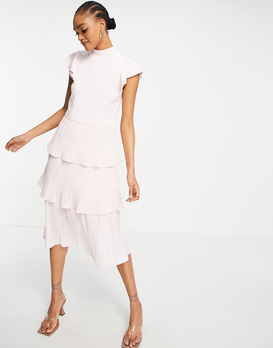 Ted Baker Różowa sukienka midi z falbankami 36 Ted-Baker-–-Berlina-–-Rozowa-sukienka-midi-z-falbankami