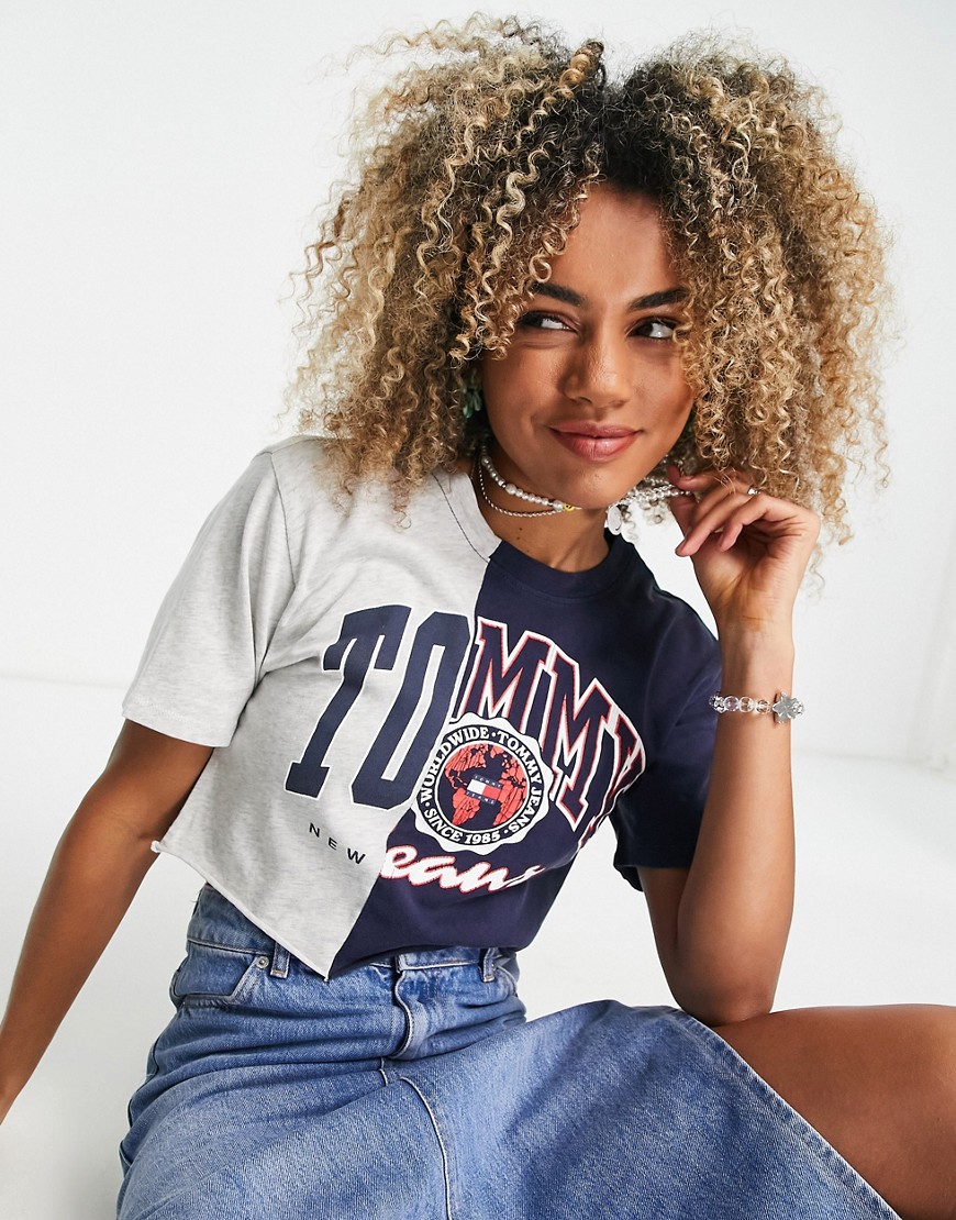 Tommy Jeans Bawełniany granatowy T-shirt oversize krótki defekt L Tommy-Jeans--Bawelniany-granatowy-T-shirt-oversize-krotki-defekt-L