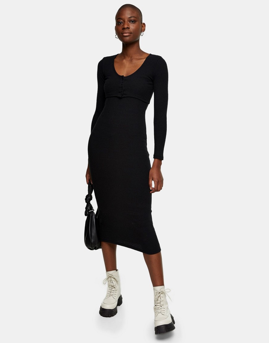Topshop czarna prążkowana sukienka midi z kardiganem XL Topshop-czarna-prazkowana-sukienka-midi-z-kardiganem-XL