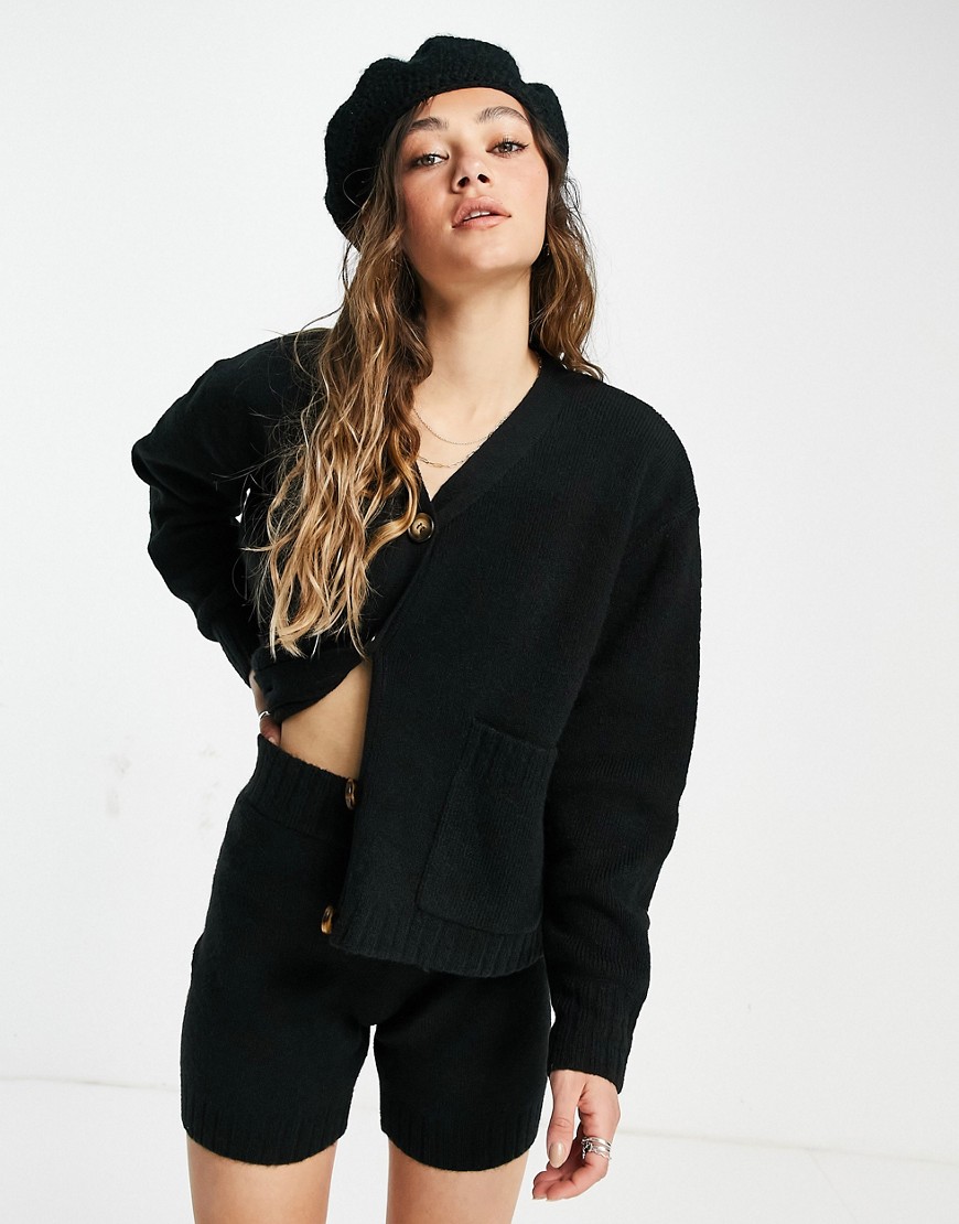 Topshop czarny dzianinowy kardigan z dekoltem V XL Topshop-czarny-dzianinowy-kardigan-z-dekoltem-V-XL