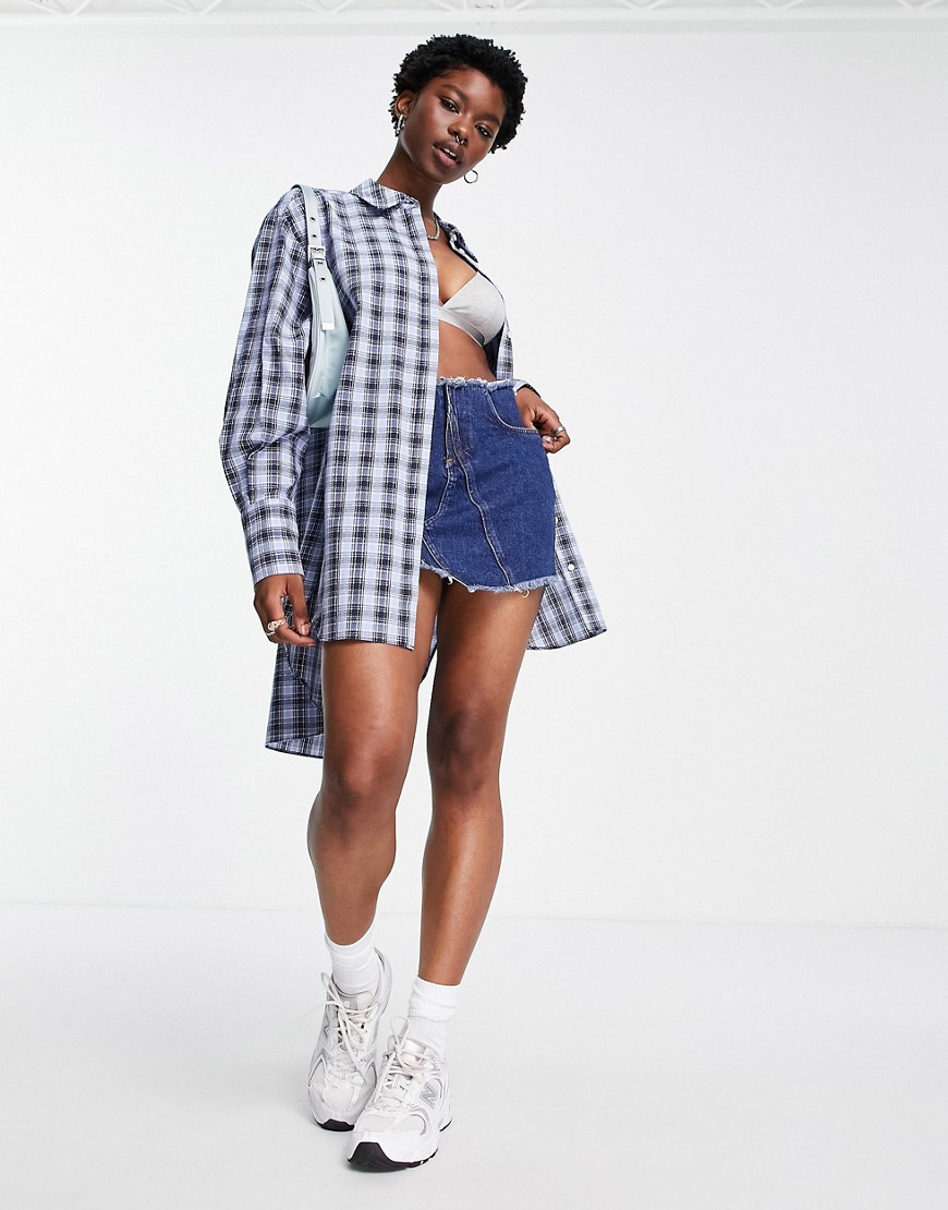 Topshop-damska-niebieska-koszula-oversize-w-kratke-M-3 Topshop-damska-niebieska-koszula-oversize-w-kratke-M