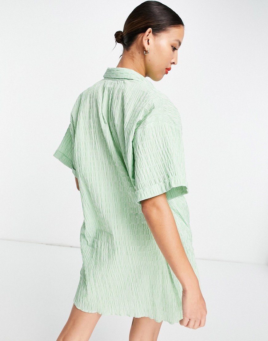 Topshop-damska-teksturowana-zielona-koszula-oversize-w-paski-M-1 Topshop-damska-teksturowana-zielona-koszula-oversize-w-paski-M