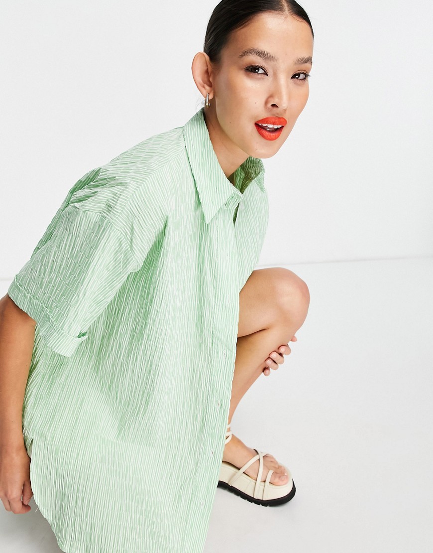 Topshop-damska-teksturowana-zielona-koszula-oversize-w-paski-M-3 Topshop-damska-teksturowana-zielona-koszula-oversize-w-paski-M