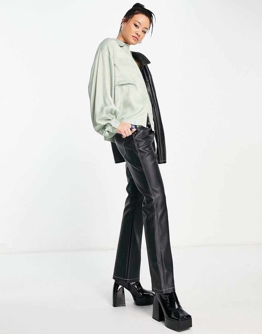 Topshop-damska-zielona-satynowa-koszula-M-1 Topshop-damska-zielona-satynowa-koszula-M
