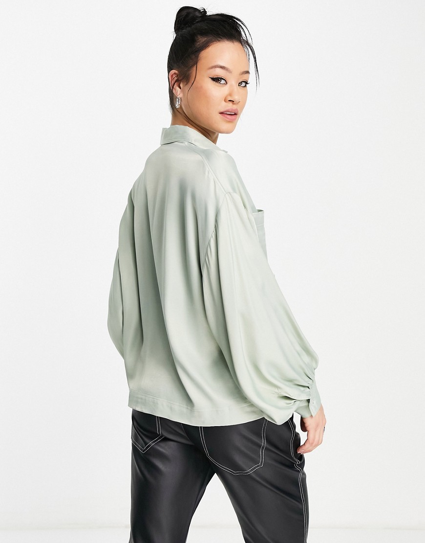 Topshop-damska-zielona-satynowa-koszula-M-3 Topshop-damska-zielona-satynowa-koszula-M