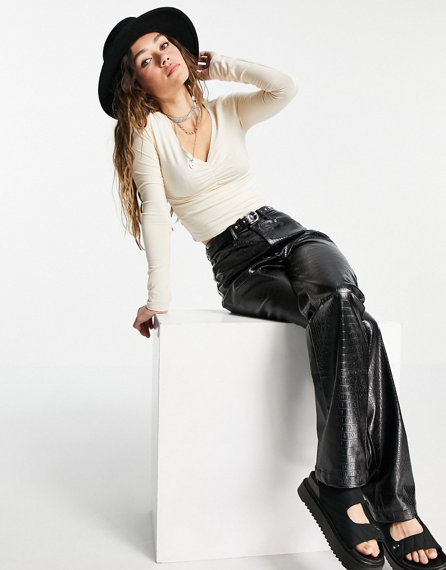 Topshop-damski-dopasowany-top-ecru-M-3 Topshop-damski-dopasowany-top-ecru-M