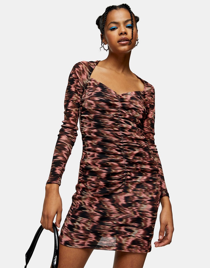 Topshop marszczona sukienka mini z długim rękawem z efektem tie-dye multikolor 44 Topshop-marszczona-sukienka-mini-z-dlugim-rekawem-z-efektem-tie-dye-multikolor-44