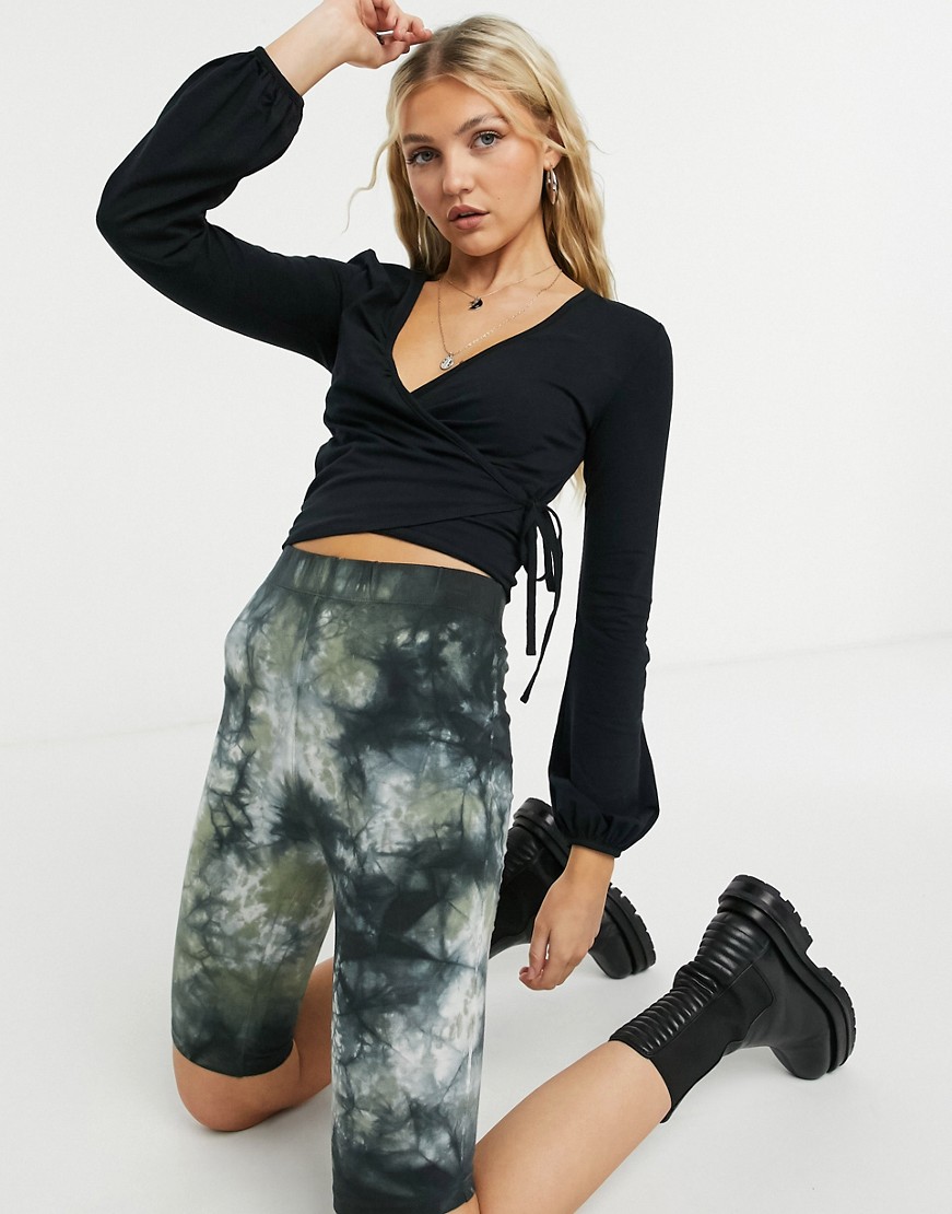 Topshop – Czarny kopertowy top baletowy z długim rękawem 36 Topshop-–-Czarny-kopertowy-top-baletowy-z-dlugim-rekawem-36