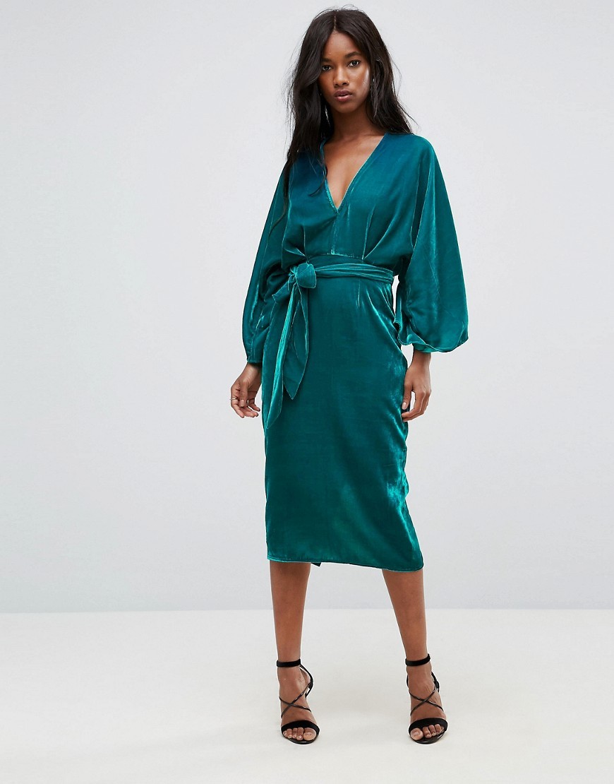 Turkusowa-Sukienka-midi-typu-kimono-S-36-3 Turkusowa-Sukienka-midi-typu-kimono-S-36