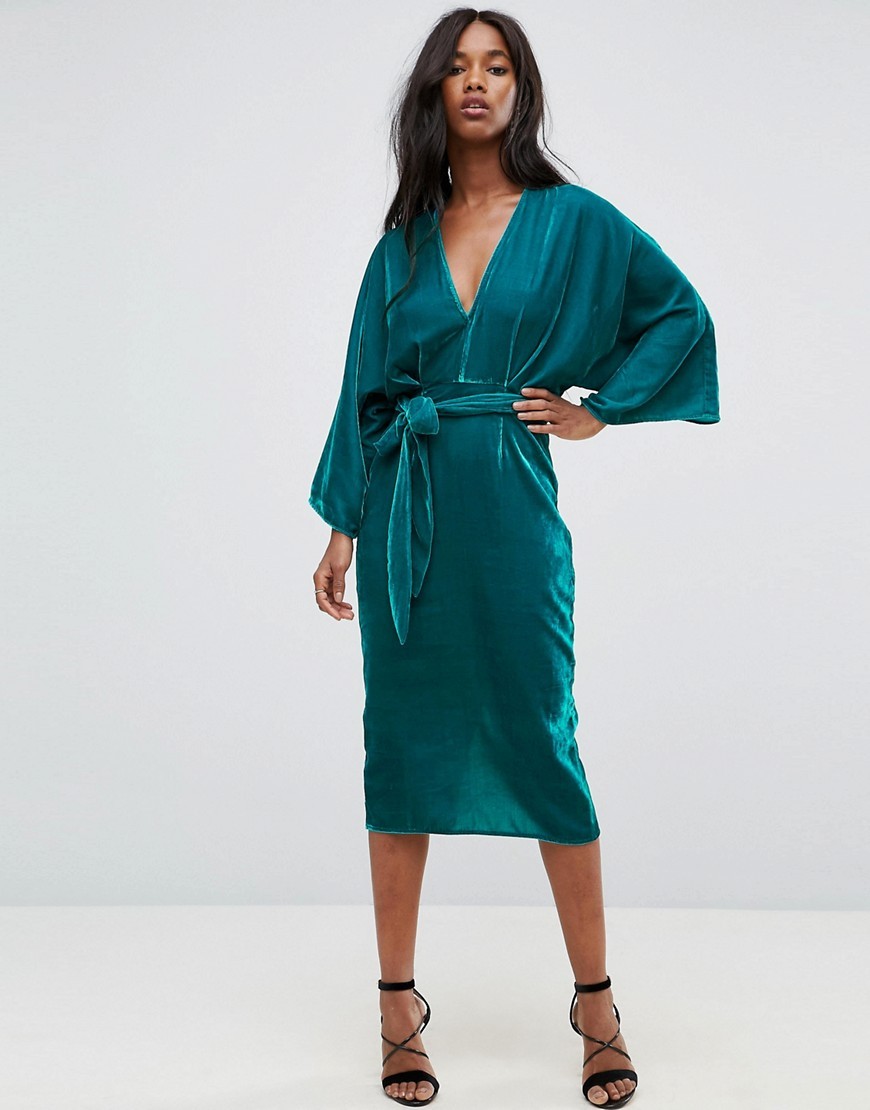 Turkusowa Sukienka midi typu kimono S 36 Turkusowa-Sukienka-midi-typu-kimono-S-36