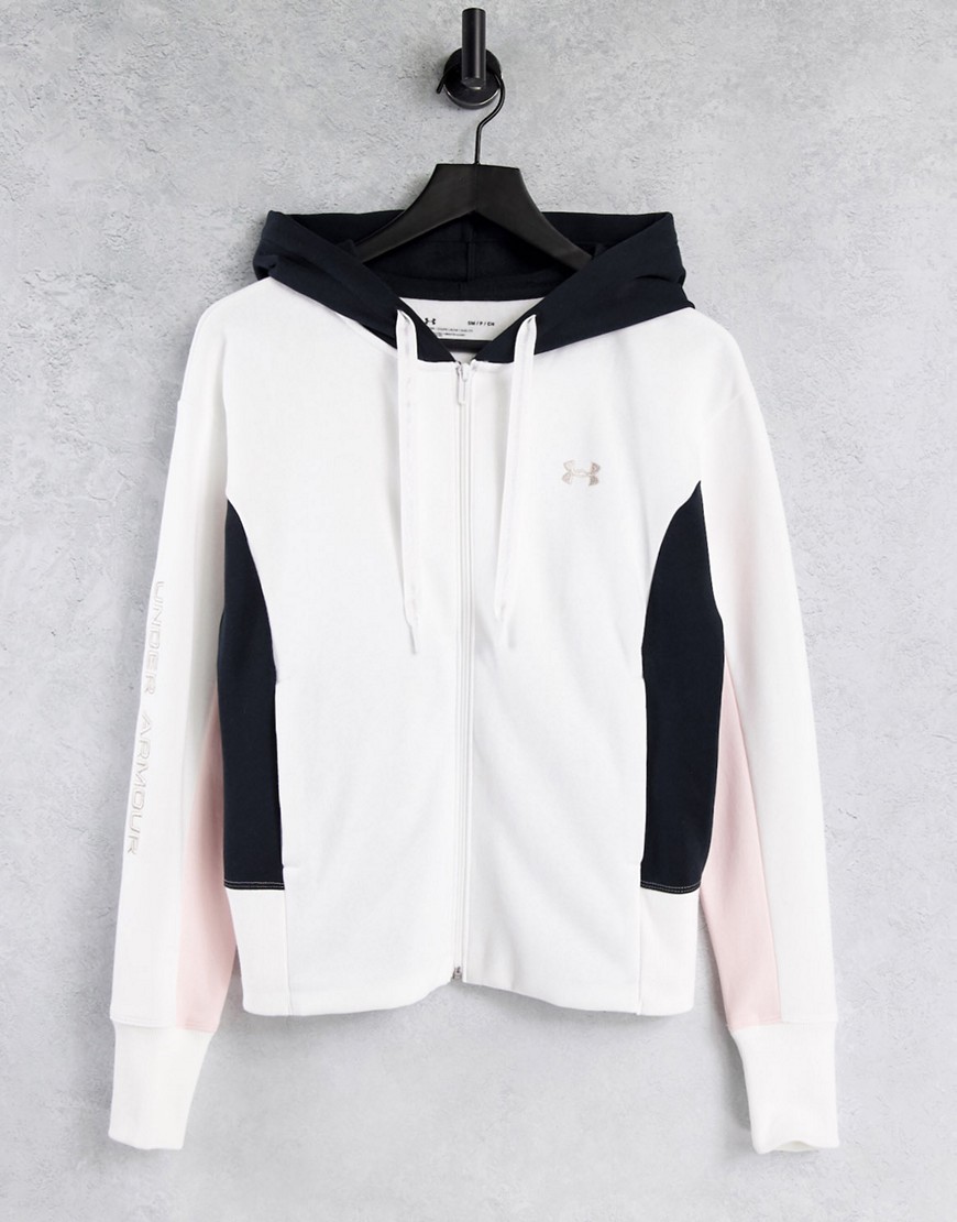 Under Armour biała dresowa bluza na zamek logo defekt L Under-Armour-biala-dresowabluza-na-zamek-logo-L