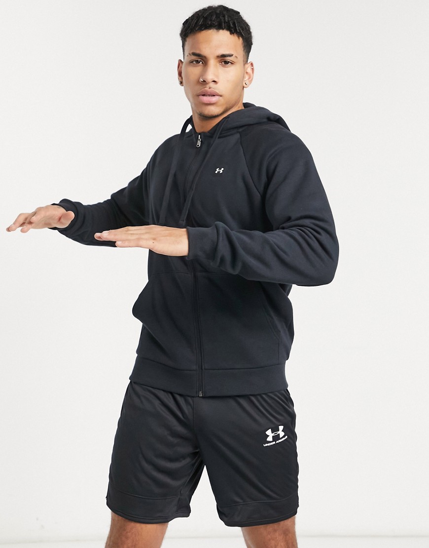 Under Armour – Training Rival – Czarna bluza polarowa z kapturem na zamek używana XL Under-Armour-–-Training-Rival-–-Czarna-bluza-polarowa-z-kapturem--zapinana-na-suwak-XL