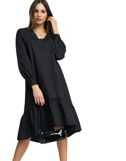 Vero Moda czarna trapewowa sukienka z falbanami L