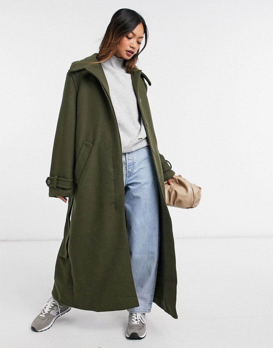Weekday wełniany damski długi płaszcz styl militarny khaki L Weekday-welniany-damski-dlugi-plaszcz-styl-militarny-khaki-L