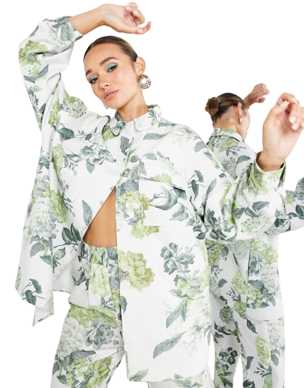 Wiosenna kurtka koszulowa oversize w kwiaty 36