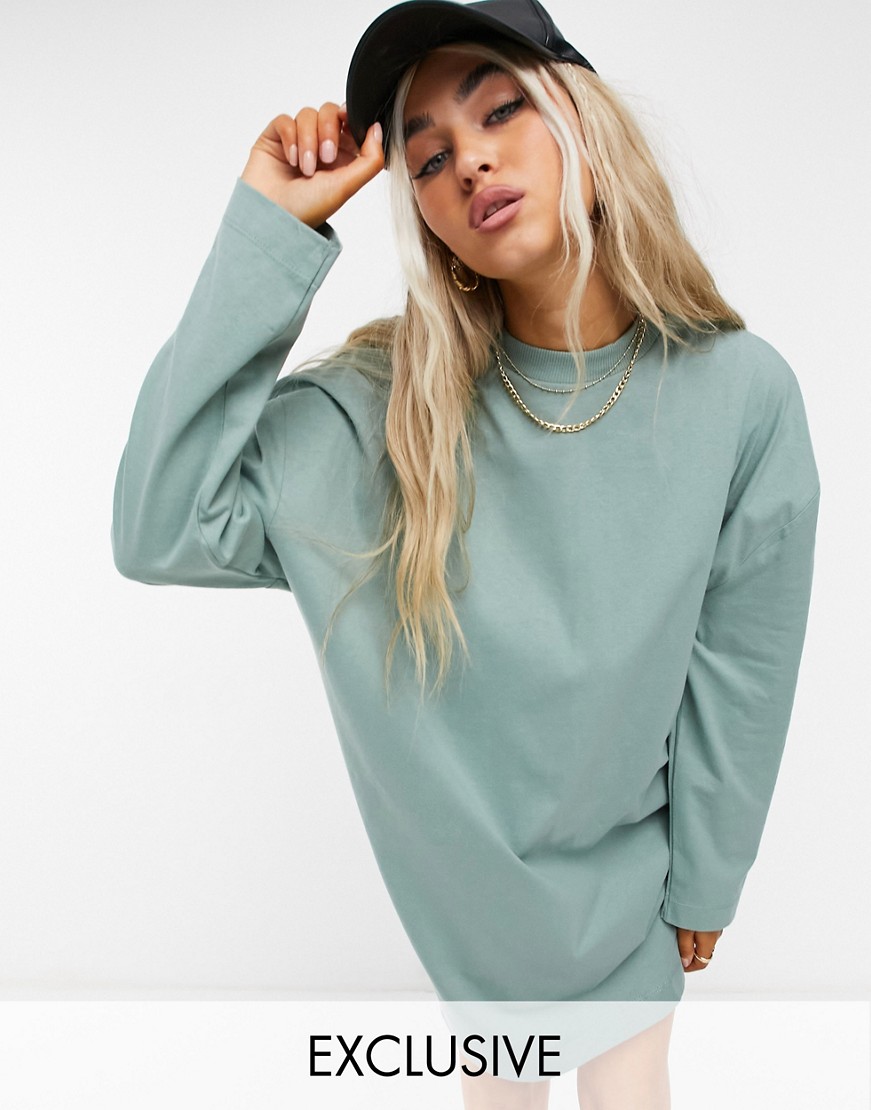 Zielona sukienka t-shirtowa mini longsleeve bawełniana basic 34 Zielona-sukienka-t-shirtowa-mini-longsleeve-bawelniana-basic-34