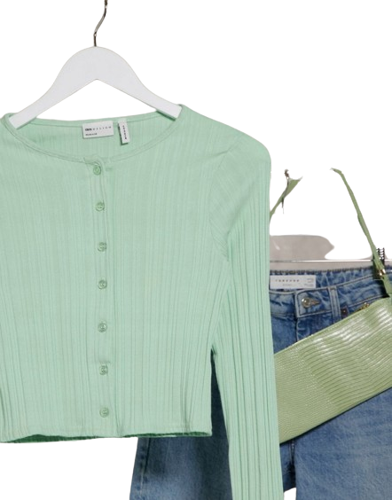 Zielony damski krótki sweter prążkowany zapinany na guziki defekt 44