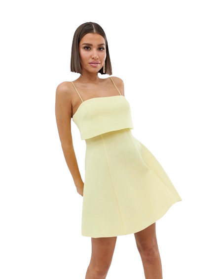 Żółta Sukienka mini rozkloszowana top scuba skater S 36