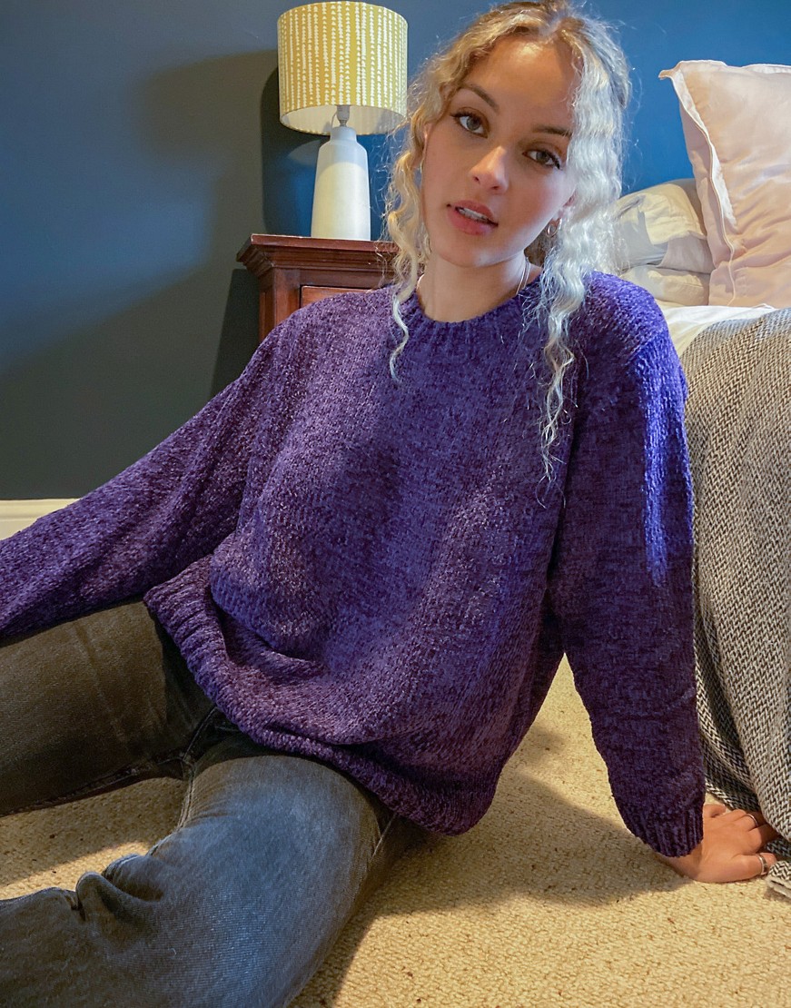 Threadbare bianca Prążkowany sweter szenila oversize 40 bf8b763d54526e2170f92000bfcd3328