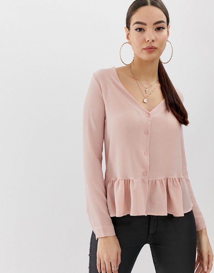 boohoo bluzka długi rękaw na guziki z falbaną L 40 boohoo-bluzka-dlugi-rekaw-na-guziki-z-falbana-L-40