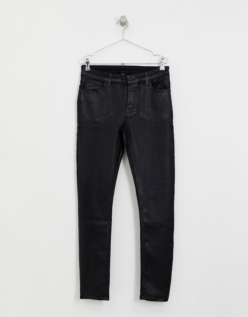 czarne-Spodnie-jeansowe-woskowane-dopasowane-defekt-W34-L30